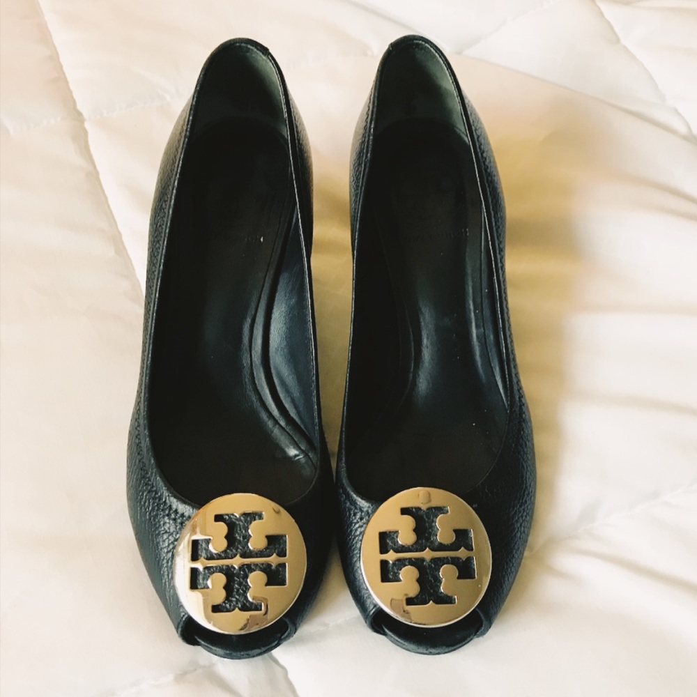 Tory Burch Black Sally Wedges